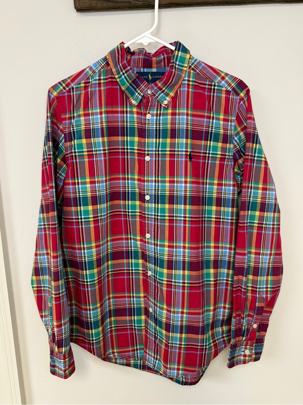 Ralph Lauren: Boys Red Multicolor Plaid Button Down, Size XL (18-20)